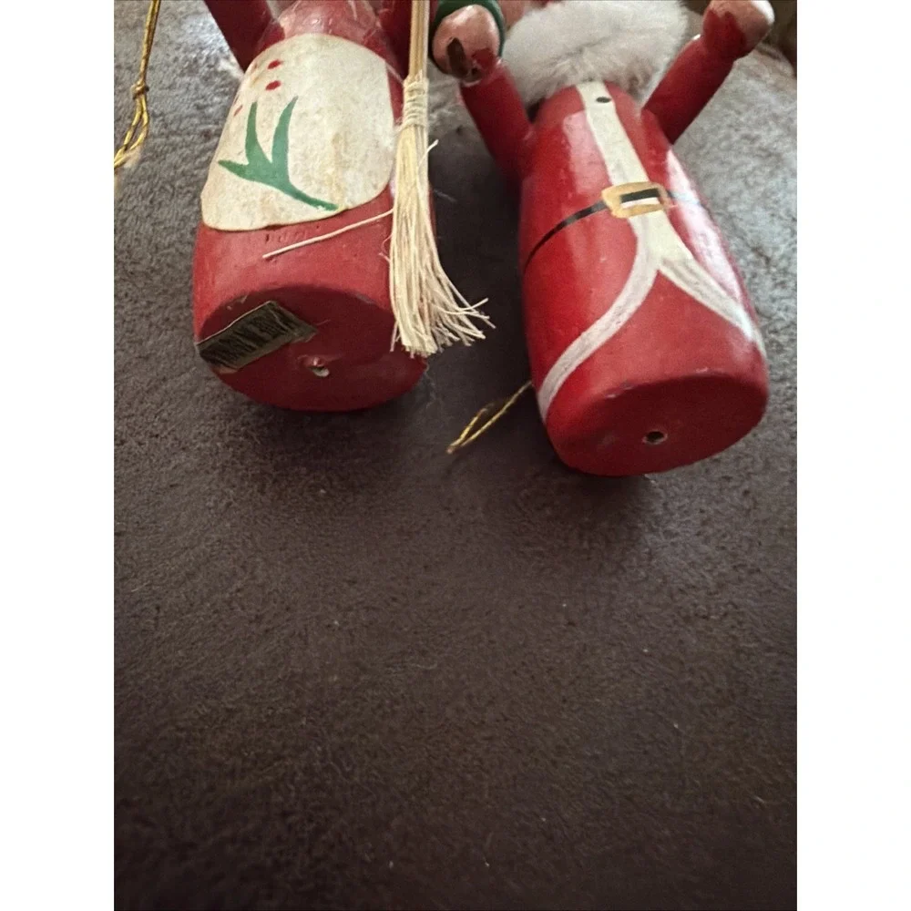 Vintage Mr and Mrs Santa Claus Wood Ornaments Christmas Tree Glasses Tree Felt H